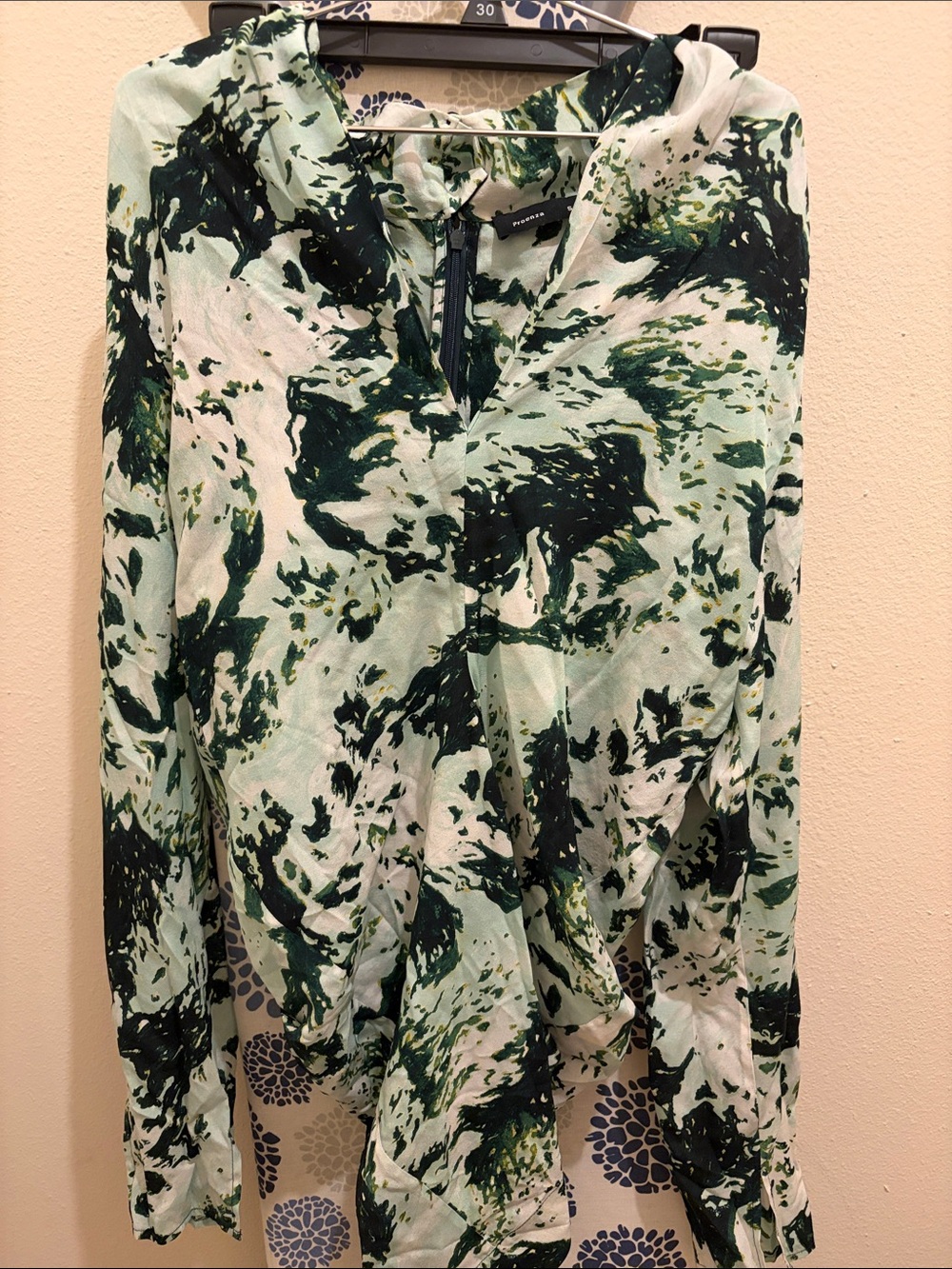Proenza Schouler Green Abstract Long-Sleeve V-Neck Top